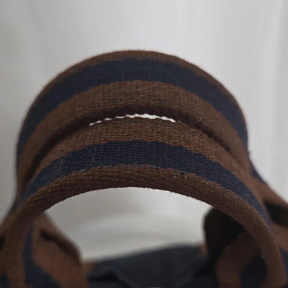 EUC Hermès Fourre-Tout Tote Bag – Navy Canvas with Brown Striped Handles w/COA